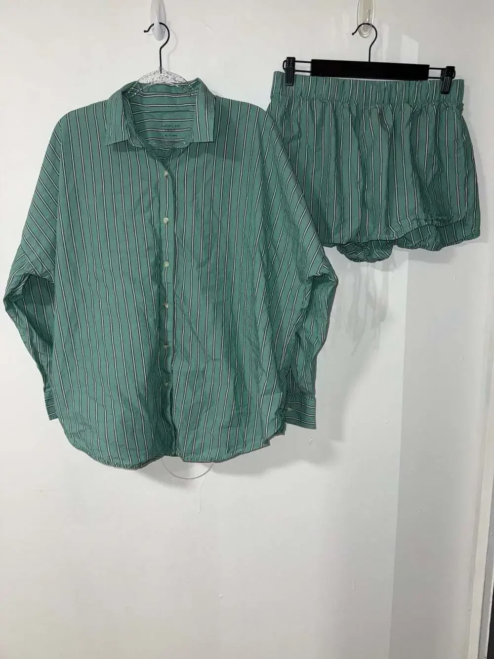 American Eagle AE Lounge Striped Button-Down Shirt and Shorts Set